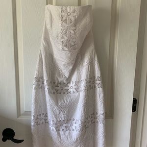 WHBM Strapless Embroidered Lace Dress in White
